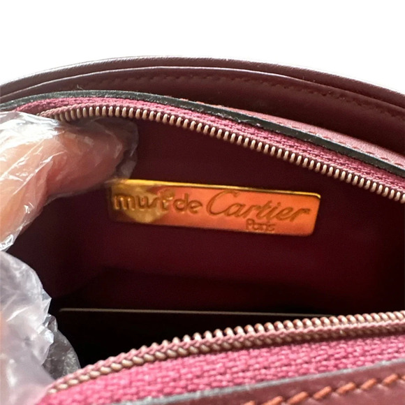 Les must de Cartier Burgundy Cosmetic Pouch Clutch Like New Condition - Picture 8 of 11